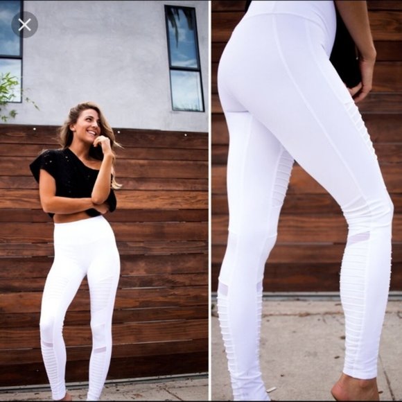 ALO yoga white Moto leggings - Picture 1 of 8